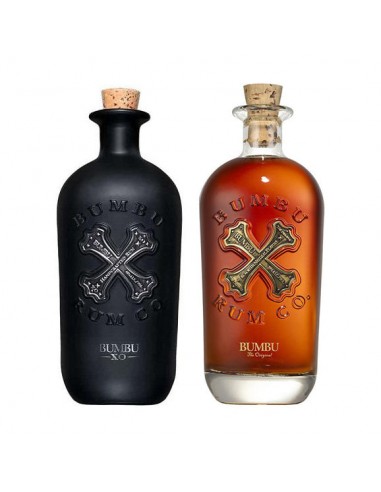 Les5CAVES - Pack de 2 rhums, BUMBU Original 70cl 40° et BUMBU Xo 70cl 40° - Lot de 2 rhums vieux Bumbu