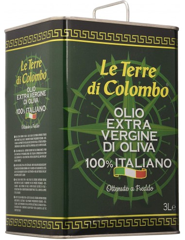 Huile d'olive extra-vierge 100 % italienne, Le Terre di Colombo bidon métallique de 3 l